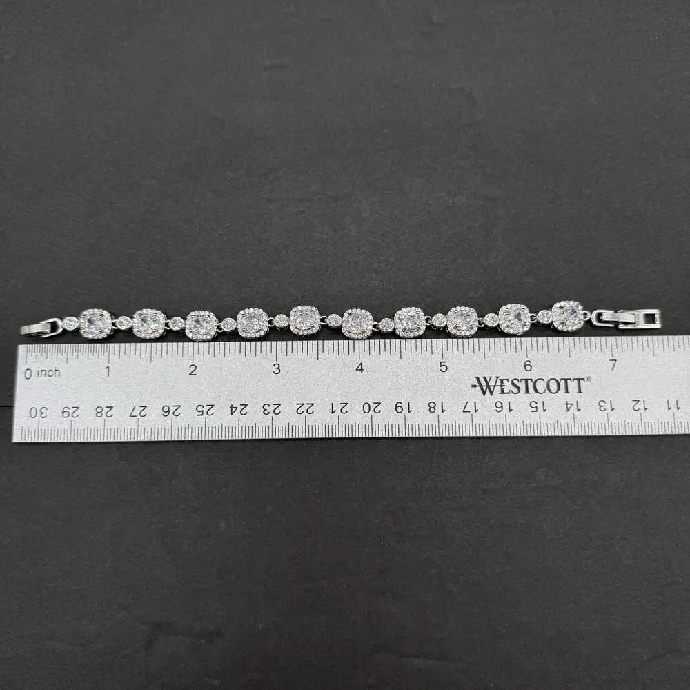 Gimto Silver Tone Watch Bracelet Set 2 Pc Iced Tonneau Dial Rhinestone Bling NEW